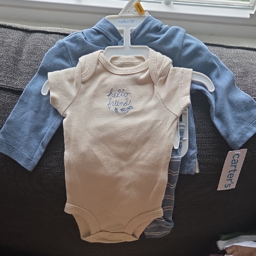 Carter's Cream and Blue Bodysuit Set